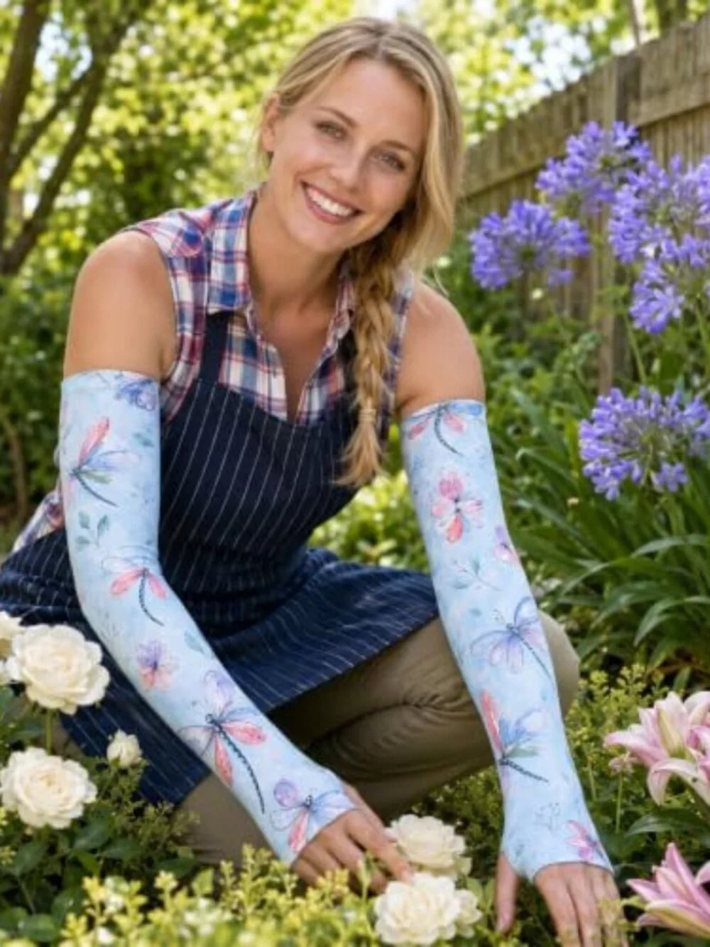 Women Cooling UV Protection Gardening Sleeves with Thumb Holes Ice Silk